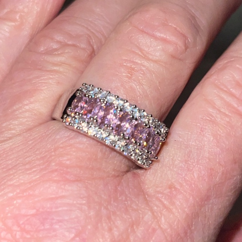 Elegant Pink and Silver Rhinestone Women's Ring. Two available. Sz 10 & 9. NEW.